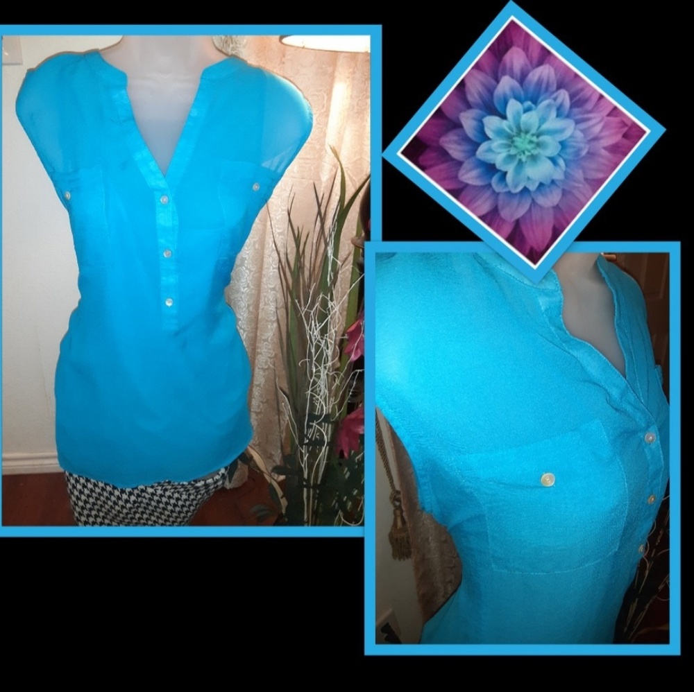 Apt 9 Turquoise Sheer Chiffon Blouse w/tank XL